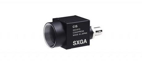 CIS GROUP製の日本製SXGA対応コンパクトカメラモジュール。円筒形のレンズハウジングと長方形の本体である。